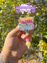 Load image into Gallery viewer, It’s okay to feel all the feels - inside out themed badge reel ( 360 swivel clip )