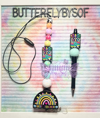 Best Teacher beaded lanyard with matching pen